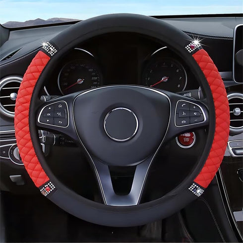 Diamond Leather Steering Wheel Cover, 15 Inch Colorful Rhinestones Elastic Steering Wheel Protector, Bling Crystal Steering Wheel Cover for Women ...
