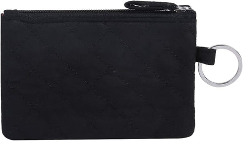 Iconic Zip ID Case Card Holder for Women,Signature Cotton Coin Purse with Id Window,RFID Blocking Change Pouch with Key Chain(BLACK)...