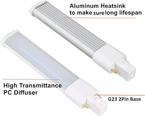 2 Pack 5W G23 LED Bulb, 2 pin U Shaped PL CFL PLS-9W Replacement, 5.3" Length G23 Bulb Plug and Play 2Pin LED Tube, Daylight White G23 Bulb 500LM ...