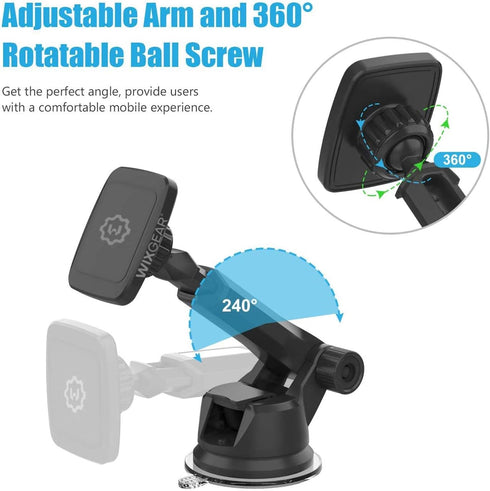 WixGear Universal Magnetic Car Mount Holder, Windshield Mount and Dashboard Mount Holder for Cell Phones and Tablets with Long Arm – (New Version ...