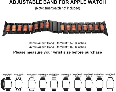 iiteeology Compatible with Apple Watch Band, Natural Wooden Steel Link Bracelet for iWatch Ultra 2/ Ultra/Series 1-10 42mm 41mm 40mm 38mm - Black...