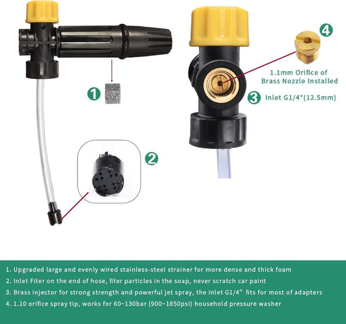Electric Pressure Washer DIY Foam Cannon with 1/4” Quick Connector & Other 5 Adapters, Power Washer Adjustable Snow Foam Lance 0.6L Bottle, Jet Ca...