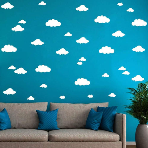 31pcs White Cloud Wall Decals – Mixed Sizes 4-10in Floating Vinyl Stickers for Baby Nursery, Kids Bedroom, Ceiling or Playroom – Removable DIY Hom...