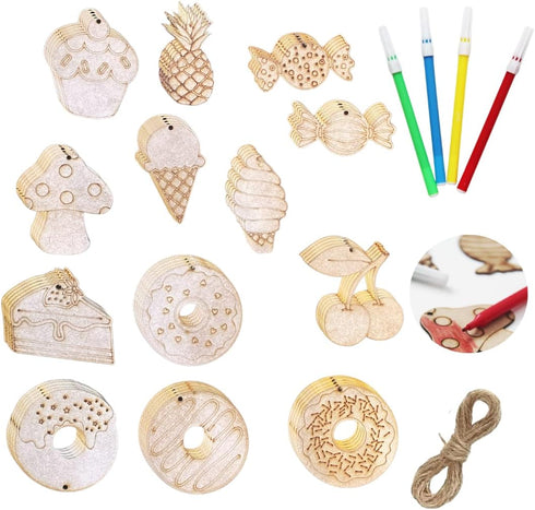 Unfinished Wooden Shapes and Cutouts - Bulk Wood Painting Crafts for Kids, DIY Home Decoration, Art Projects, Kids Painting Supplies, 65pcs Set of...