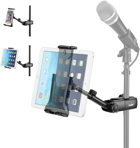 Moukey Tablet Holder for Mic Stand, Adjustable Microphone Music Stand Phone Holder Mount, Compatible with iPad, iPhone, Android, All 4.7 to 11-inc...
