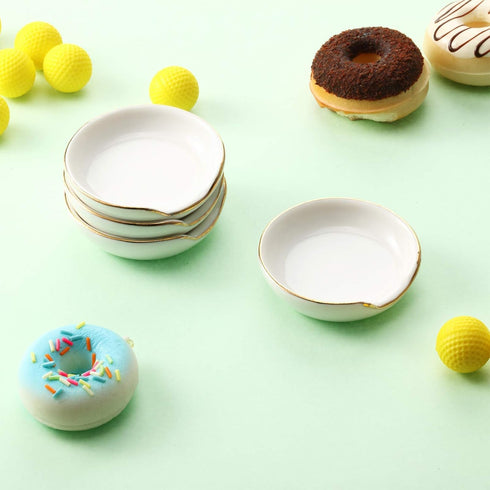 Boao 2.7 Inches Mini Ceramic Spoon Rests, Gold Rim Kitchen Spoon Rests, Mini Cooking Season Soup Holder for Stove Top Countertop, Teaspoon Rest, C...