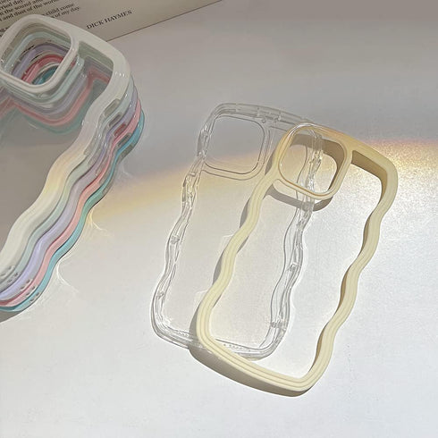 QLTYPRI Compatible with iPhone 13/iPhone 14(6.1 inch) Case, Cute Curly Wave Frame Clear Case for Girls Women, Transparent Soft Silicone TPU Bumper...