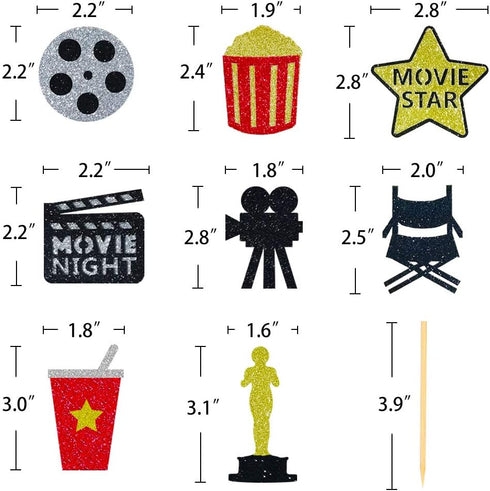 Theater Cupcake Toppers Cake Decoration for Birthday Movie Night Party Supplies Food Pick - Set of 24...