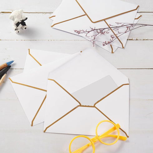 50 Pieces A7 Envelopes with Gold Border, 5.24 x 7.21 Inches Envelopes with Gold Stickers for Greeting Cards and Invitation (White, A7-5x7)...