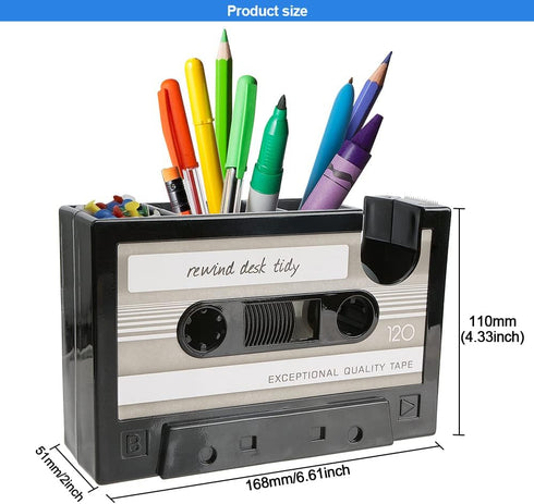 AnRui Retro Tape Dispenser with Pen Holder Cute Cassette Tape Dispenser Desk Accessories Tidy Container Office Stationery Storage Organizer for Bo...