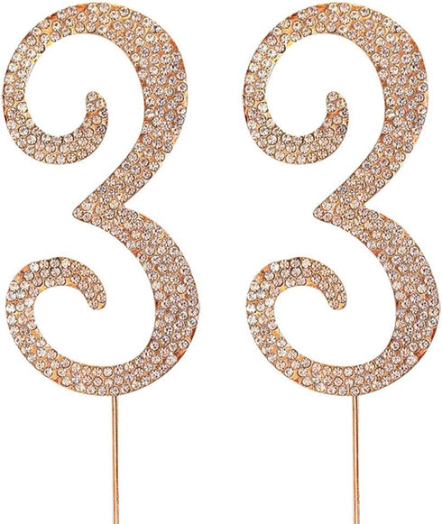 MAGJUCHE Gold 33" Crystal Cake Topper, Number 33 Rhinestones 33rd Birthday Cake Topper, Men or Women Birthday or 33th Anniversary Party Decoration...