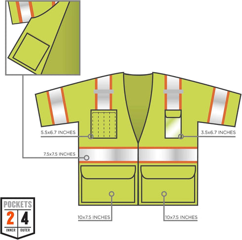 Ergodyne - 24169 Reflective Safety Vest, ANSI Class 3, Hi Vis Two Tone, 6 Easy Access Pockets, GloWear 8346Z,Lime, 4X-Large-5X-Large...