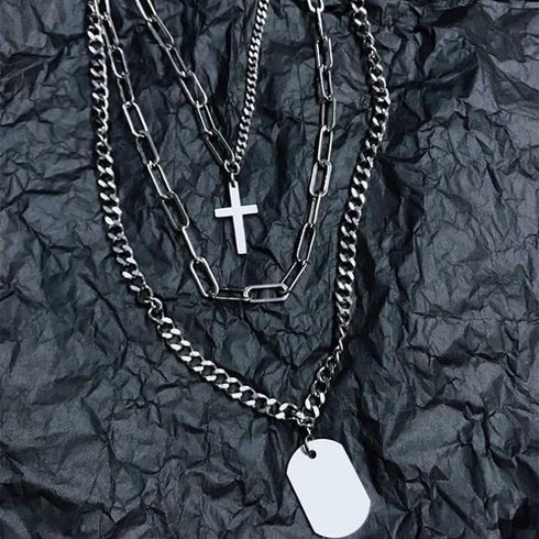 YERTTER Dainty Unique Punk Layering Silver Chain Choker Necklace Boho Jewelry Set Layered Cross Pendant Statement Chunky Chain Necklace for Women ...