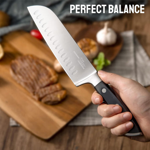 7" Santoku Knife, Razor Sharp Kitchen Cutting Chopping Chef Knife, Professional High Carbon German Steel Cooking Knife for Meat, Vegetables, and F...