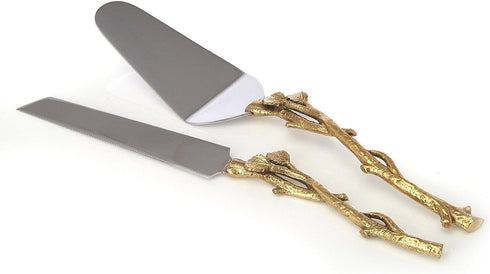 Godinger 2 Piece Gold leaf (twig) Cake Server Set. 1 Cake Knife and 1 Cake Server. Leaf Design 2 Tone Made of Stainless Steel and Brass. Ideal for...