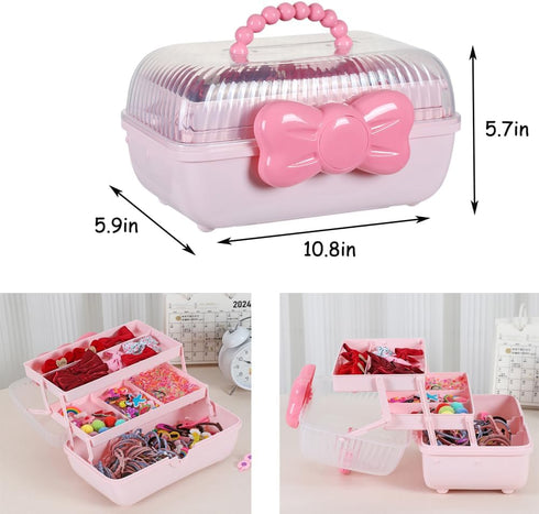 Hair Accessories Organizer for Girls Headbands, Clips, Ties Baby Girl Supplies, Lockable Three-layer Folding Craft Organizers and Storage Plastic ...