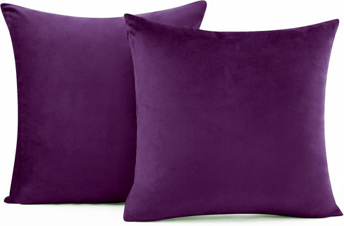 Throw Pillow Cover Velvet Purple - 18 x 18 Inch Pillow Cushion Cover - Set of 2 Square Eggplant Cushion Case, Gift for Sofa, Chair, bedroom and No...