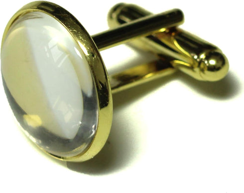 ALL in ONE Cufflinks Cuff Links Button Cabochon Blank Trays Frame with Clear Glass Dome (Gold 16mm - 10 Sets)...