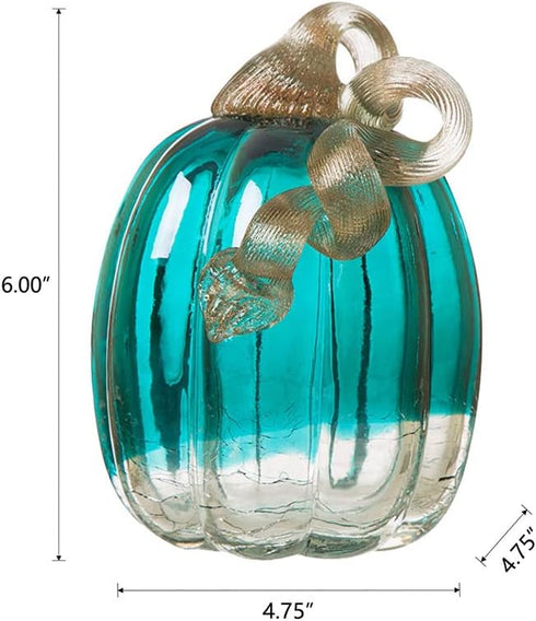 Glitzhome Hand Blown Crackle Glass Pumpkin Elegant Table Accent for Fall Harvest & Thanksgiving Decorating Turquoise 5.52 Inch...