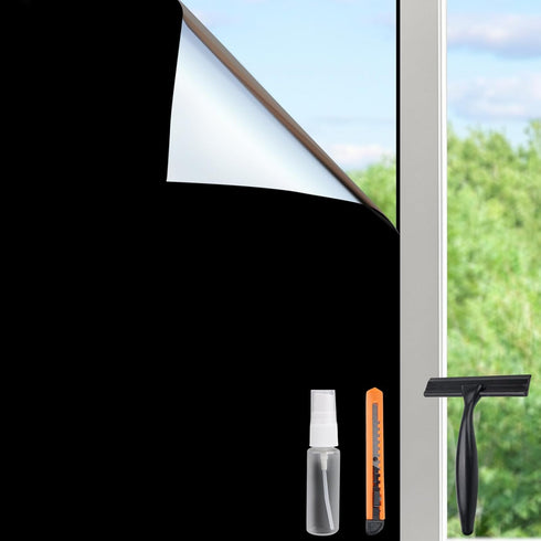 HIDBEA Mirror Blackout Window Film,100% Light Blocking Room Darkening Window Privacy Film,Mirror Glass Window Film Heat Control,Removable Window C...