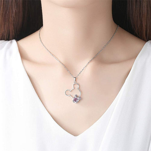 Jewelry Set for Women Girl,S925 Silver Plated Mouse Earring Necklace Kits,Cute Ear Stud and Pendant with Shinying CZ for Women's Day Gift,Hypo-all...