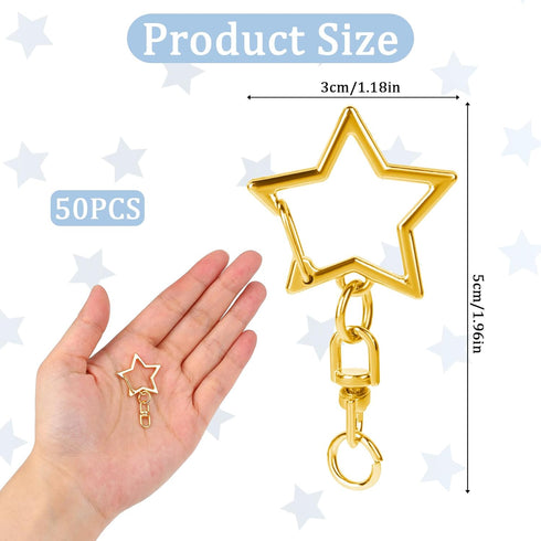 50 Pcs Star Lobster Claw Clasp Star Keychain Clip Gold Star Shaped Spring Snap Keychain with Chain Hanging Buckle and Open Jump Ring for DIY Craft...