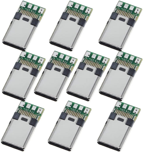 10PCS USB 3.1 Type C Connector 24 Pins Male Plug Socket Receptacle Adapter to Solder Wire & Cable 24P PCB Board Support Module...