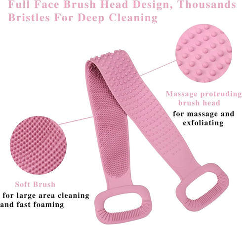 Silicone Back Scrubber for Shower - 30.7 Inches Back Washer with Handles - Exfoliating Body Scrubber Lotion Applicator for Men and Women Skin Heal...