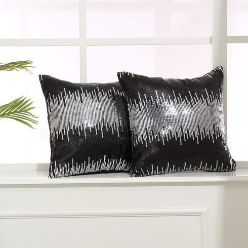 Juya Delight Throw Pillow Case, Sparkly Pillow Cushion Covers for Couch Sofa Home Decorative,18x18 inches, Black Silver, Set of 2...