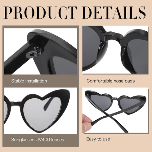 12 Pairs Heart Shaped Sunglasses Bachelorette Heart Sunglasses Cat Mod Retro Eyeglasses for Women Wedding Party...