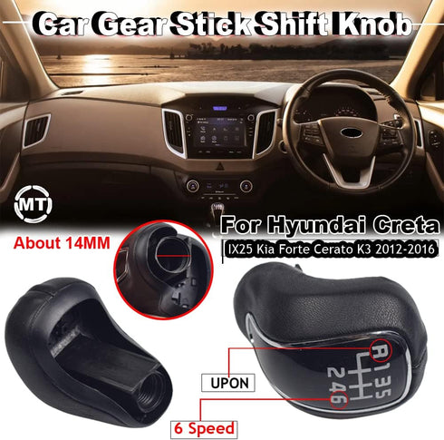 Hacreyatu Leather Manual Stick Gear Shift Knob Lever Shifter 6 Speed for Hyundai Creta IX25 Kia Forte Cerato K3 Ceed 2012-2016...
