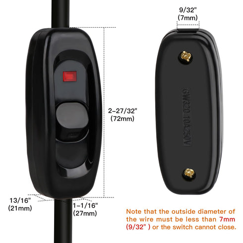 5 Pcs Inline Switch, Cord Appliance Black Switch, Button ON OFF for Lamp, Rated 10A 250V, Replacement Repair Control LED Electrical Extension Cabl...