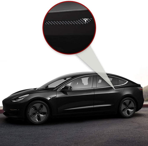 IPG for Tesla Model 3 / Model Y Door Handle Decal Sticker Wrap Kit (Set of 4) with Tesla Logo (Black Carbon Fiber)...