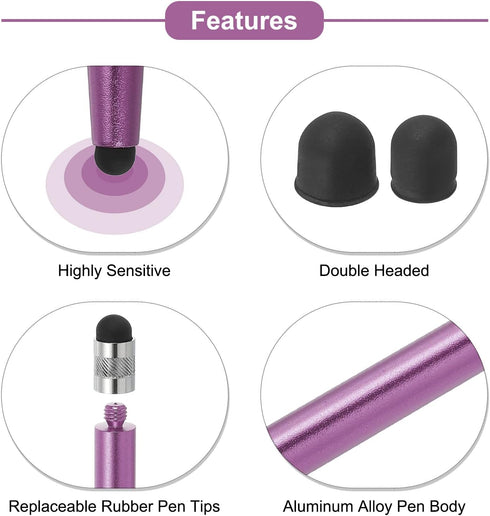 MECCANIXITY 5pcs Stylus Pens for Touch Screens Dual Rubber Tips Capacitive Stylus Universal Tablet Pen Sensitivity Precision, Purple...