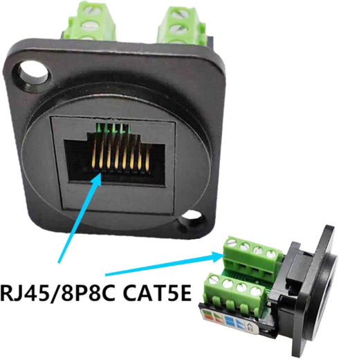 RJ45/8P8C D-Type Panel Mount Ethernet Extender Cat5E Terminal Solderless Network Adapter Keystone Jack Crimping Data Female Connector with Screw...