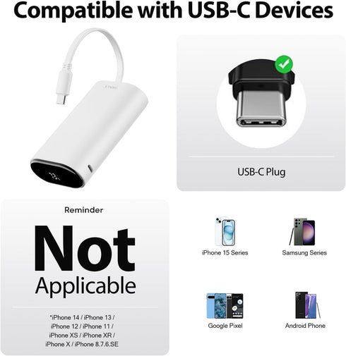 iWALK Portable Charger 9600mAh 18W PD Fast Charging, Power Bank with Built-in USB-C Cable & LED Display, External Battery Pack for Android Mobile ...