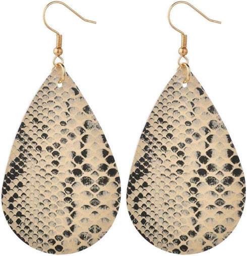 4 Pairs Bohemian Snakeskin Leather Earrings Set Retro Leopard Print Teardrop Earring Dainty Animal Python Print Drop Earrings for Women Jewelry...