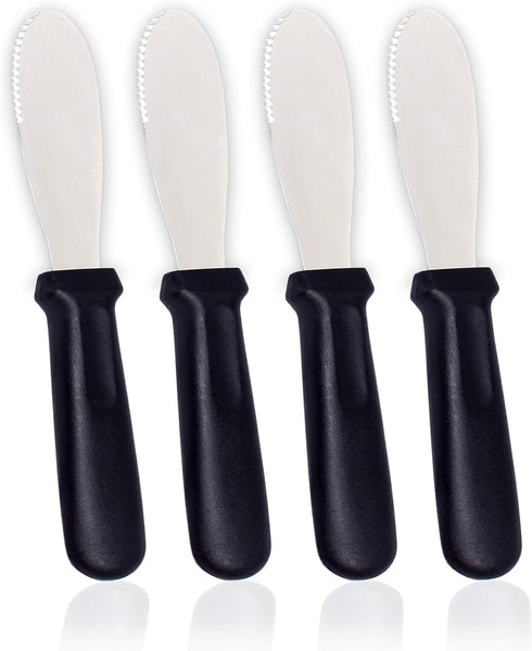 AnapoliZ Butter Spreader Knives | 4 PCS Wide Blade Stainless Steel Spreader Knife | Black Plastic Handle Spreading Knives | Sandwich Condiment Spr...
