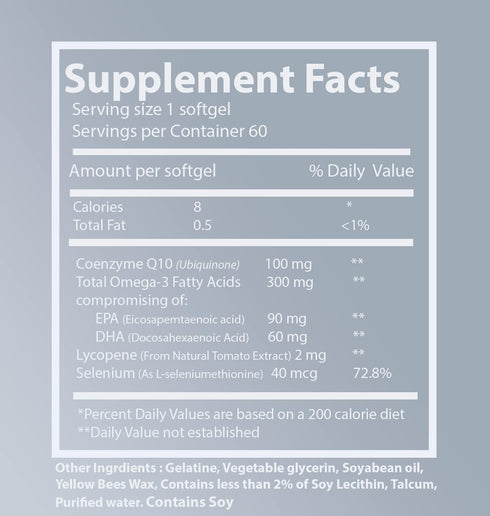 Highly absorbable CoQ10 100 mg Plus Omega-3 with Natural Form of Lycopene and Selenium, Heart Health Supplement (90 softgels)...