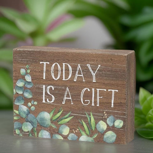 Inspirational Wood Grain Mini Block Sign, 4" (Today is a Gift)...