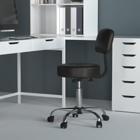 Boss Office Products Be Well Medical Spa Stool with Back in Vinyl, Black...