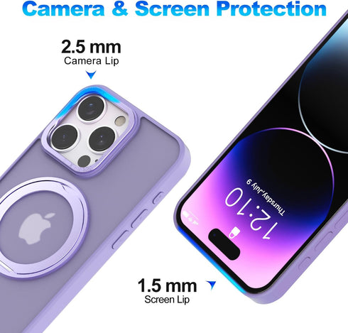 360° Rotatable Magnetic Ring Stand for iPhone 15 Pro Max Case Magsafe, Shockproof Protective Slim Translucent Back iPhone 15 Promax Case for Men W...