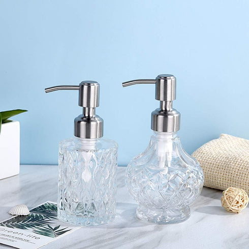 Soap Dispenser with Stainless Steel Pump, Clear Crystal Design, Vintage and Elegant, Refillable Liquid Hand Soap Dish Soap Dispensers for Bathroom...