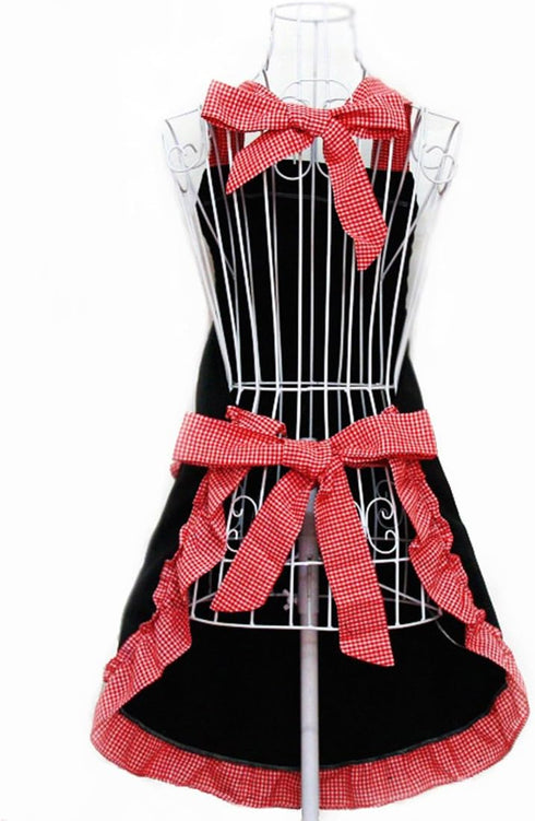 Hyzrz Cute retro Aprons with Pockets for Women Girls Vintage Kitchen Cooking Apron for Mother Gift (Red)...