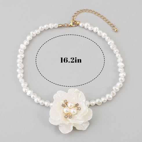 Gangel Big Flower Necklace Choker Pearl Choker Necklace White Flower Necklaces Choker Vintage Floral Choker Prom Flowers Necklace Jewelry for Wome...