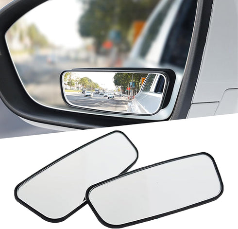 Pack-2 HD Convex Wide Angle Looking Glass, 3.74" x 1.41" Rectangular Curved Blind Spot Mirror, General Motors Parking Aid Tool, Universal for Most...