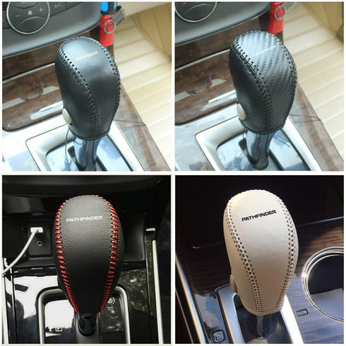 Gear Shift Knob Cover Automatic Transmission Boots Shift Lever Leather Sheath for Nissan Pathfinder 2013-2020?Beige Stitches?...