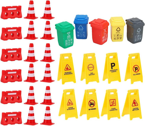 TOYANDONA 31Pcs Road Signs for Kids, Miniature Plastic Traffic Cones Mini Barrel Roadblocks Toys Set Educational Playset Pieces for Boys& Girls...