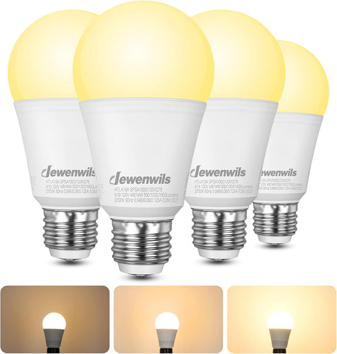 DEWENWILS LED 3 Way Light Bulbs, 40/60/100W Equivalent Three Way A19 LED Light Bulbs, E26 Medium Base 2700K Warm White Glow, 500/1000/1600LM Brigh...