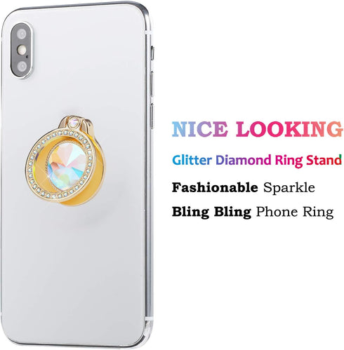Glitter Bling Bling Phone Ring Holder,Sparkle Phone Ring Artificial Diamond Kickstand,Rhinestone Cell Phone Finger Ring Grip for Girls Women for A...